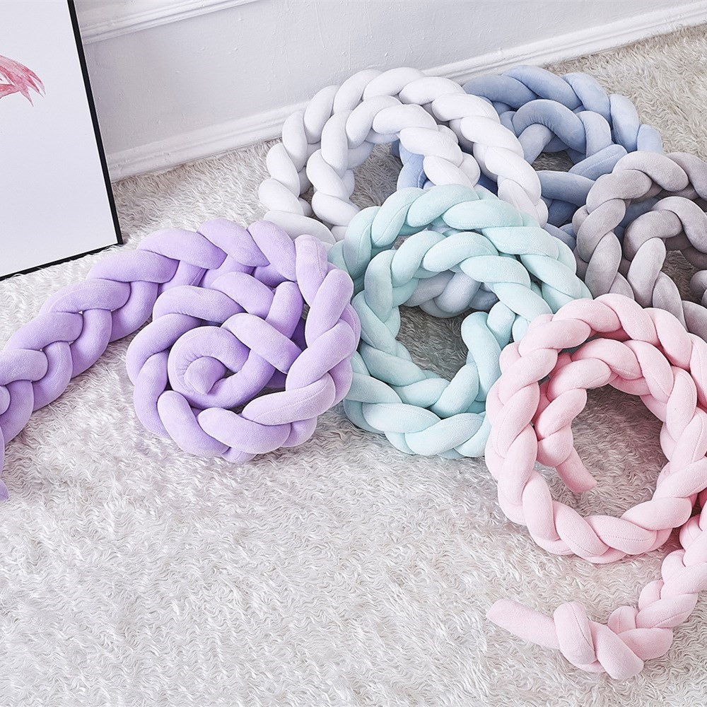 Protectie Laterala pentru Patut Bebe, Bumper Impletit, Bumbac, Roz, Alb, Verde, 2m - 3 | YEO