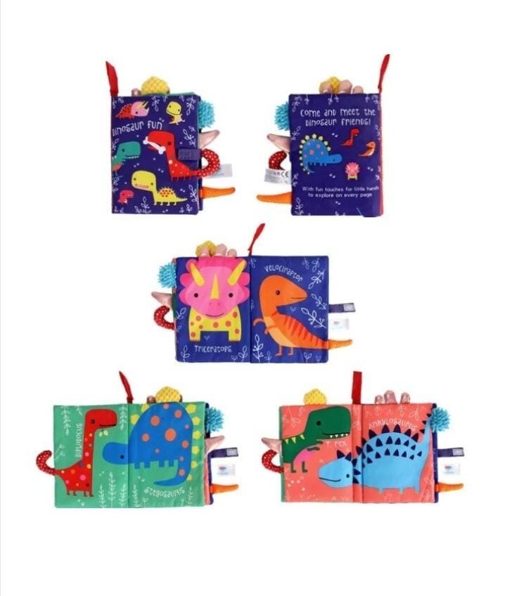 Carte Senzoriala pentru Bebelusi, Material Textil, Dinozauri, Multicolor, 8pg - 2 | YEO