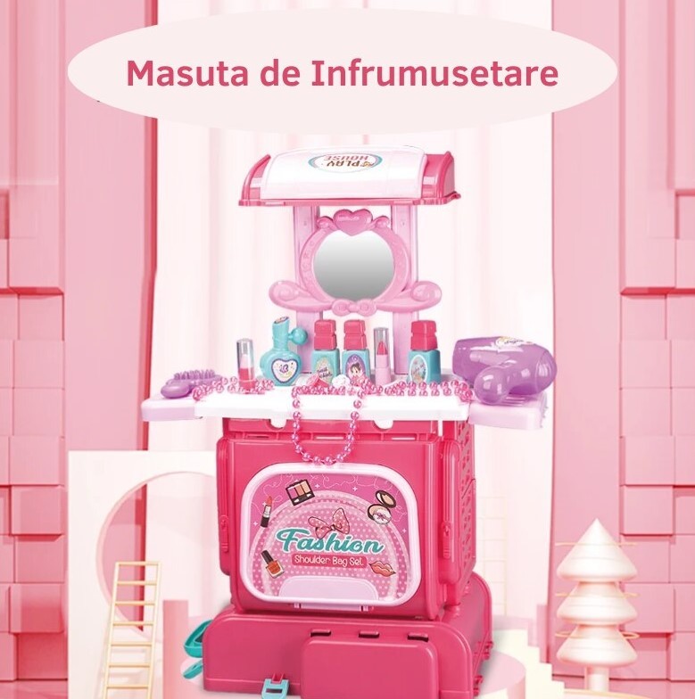 Jucarie Set Make Up Model Ghiozdan, 30 Piese, 38x50x23 cm, Plastic, Fucsia, 3 ani+ - 2 | YEO