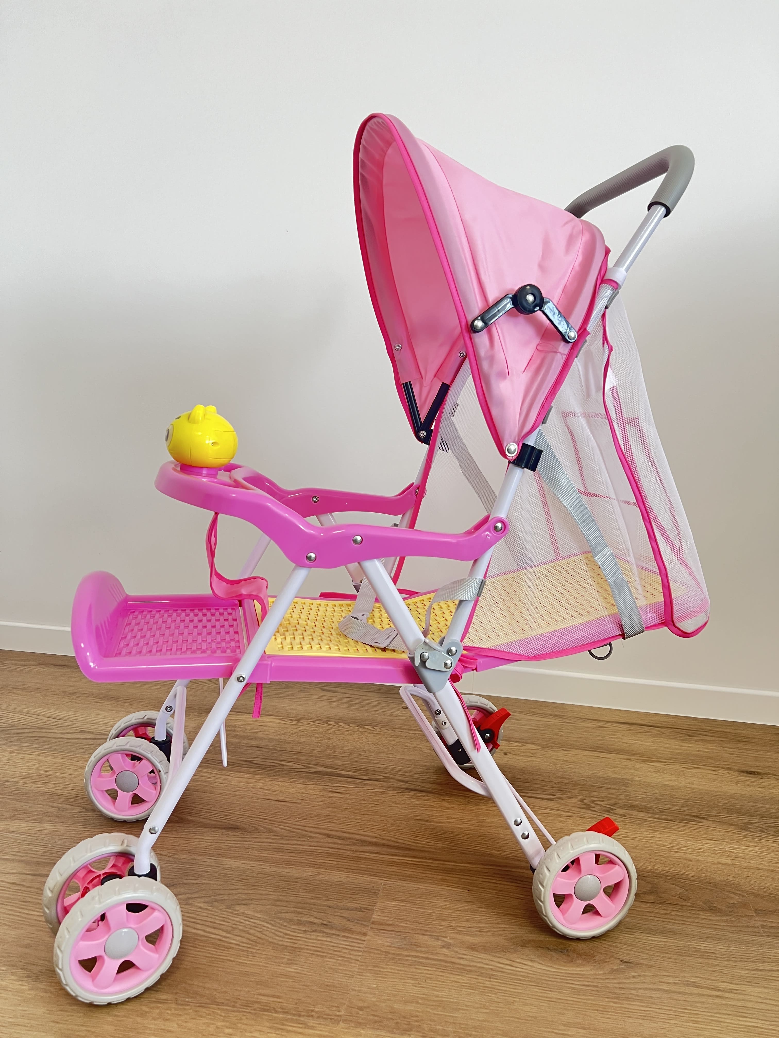 Carucior Pentru Copii, Ultracompact, Model Sport, Roti Duble, Roz