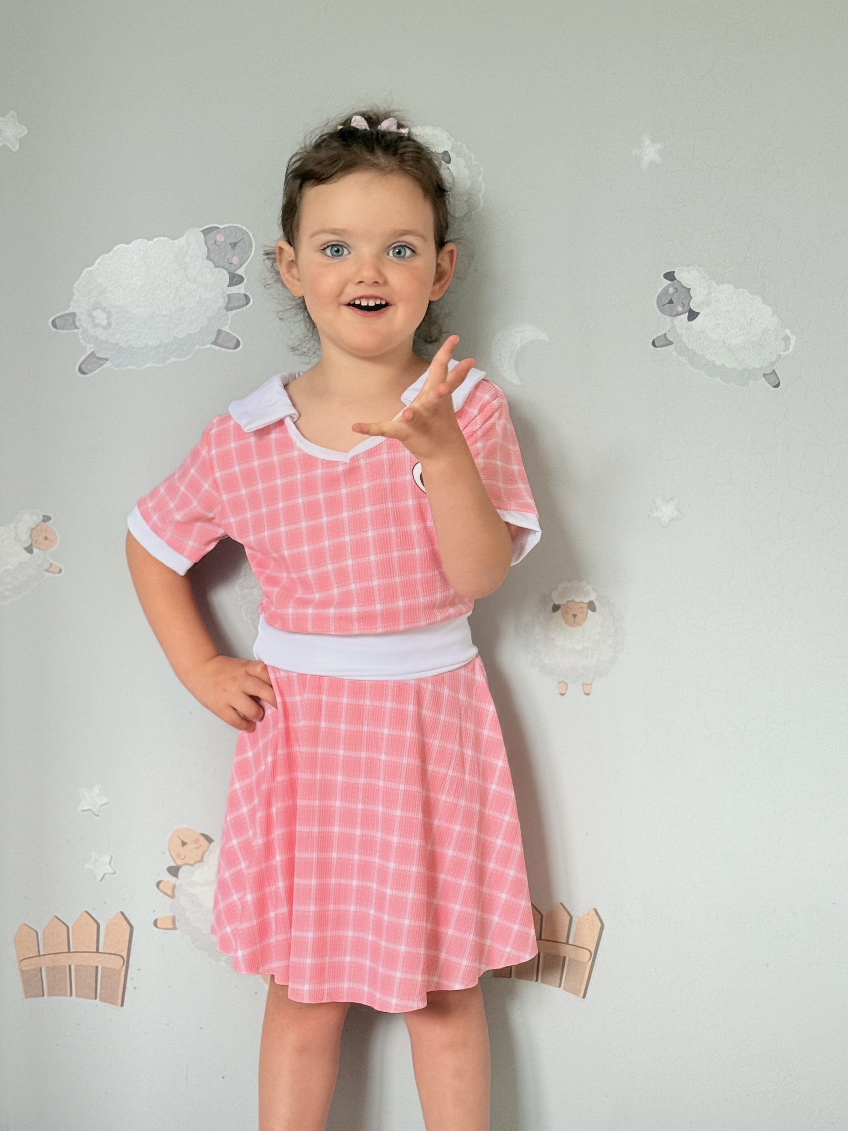 Costum de Baie, Doua Piese, Fusta-Pantalon si Tricou, Sweet Peach, 9-12 ani