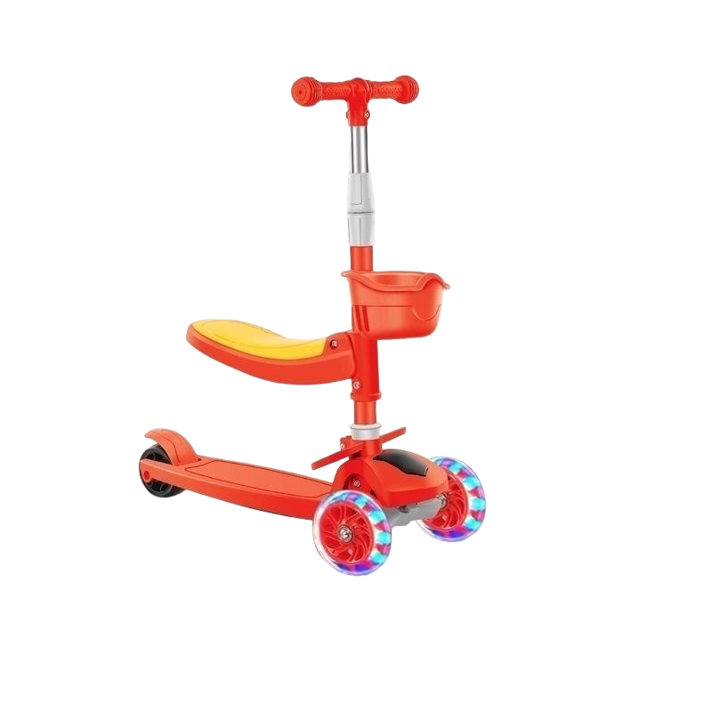 Trotineta Pliabila cu Scaun, Cosulet si Luminite 4 in 1 Red
