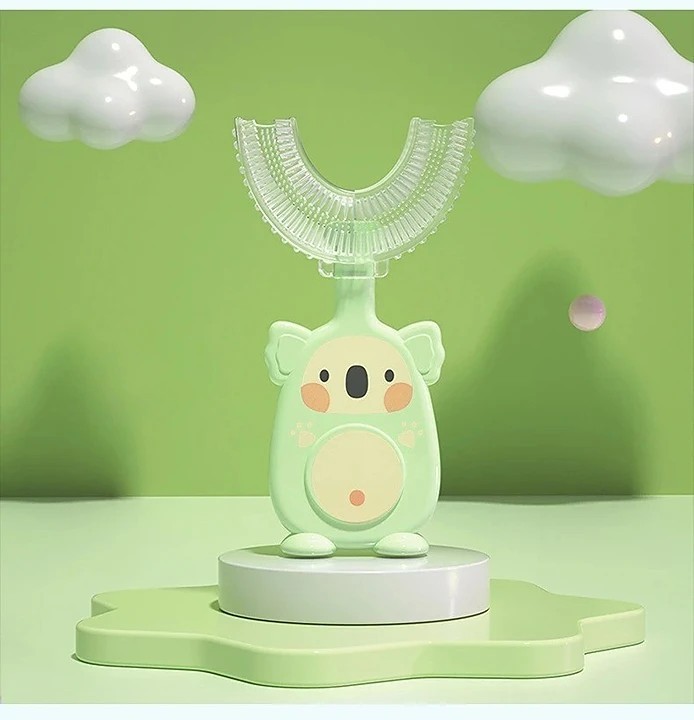 Periuta de dinti pentru Copii, Manuala, Silicon si Plastic, 10 cm, Koala Verde, 2 ani+