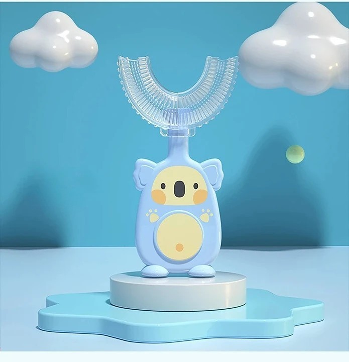 Periuta de dinti pentru Copii, Manuala, Silicon si Plastic, 10 cm, Koala Bleu, 2 ani+