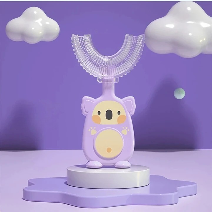 Periuta de dinti pentru Copii, Manuala, Silicon si Plastic, 10 cm, Koala Mov, 2 ani+