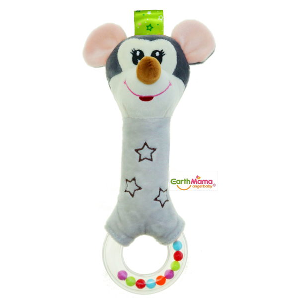 Jucarie Zornaitoare pentru Bebelusi, din Plus cu Sunet, Model Soricel, Multicolor, 20 cm