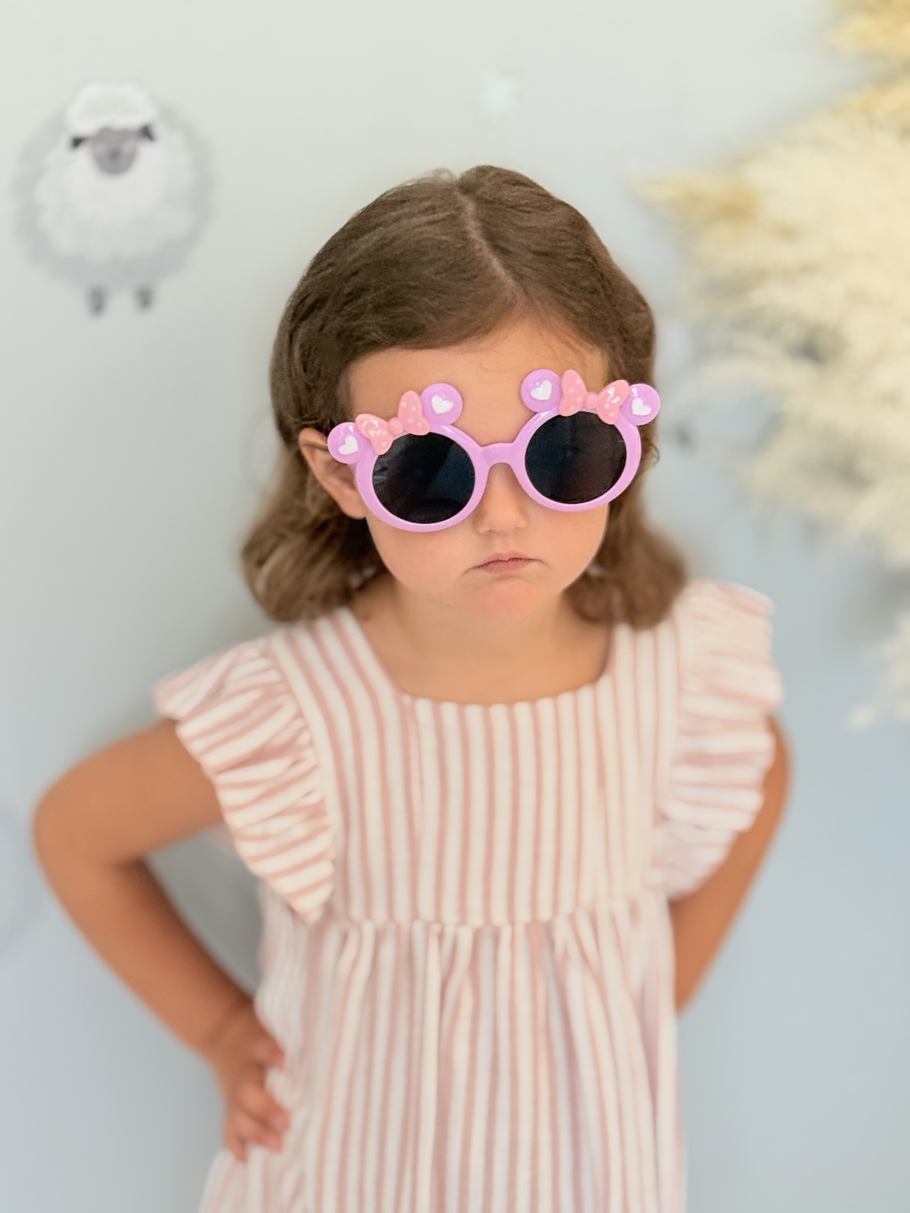 Ochelari de Soare pentru Copii, Marime Universala, Lila cu Fundite Roz, Plastic