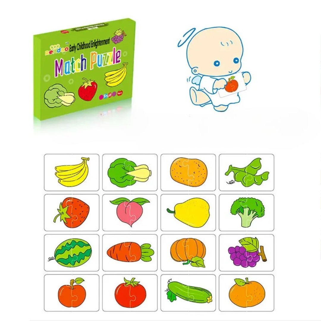 Puzzle din carton, Model Fructe si Legume, 32 piese, Varsta3+