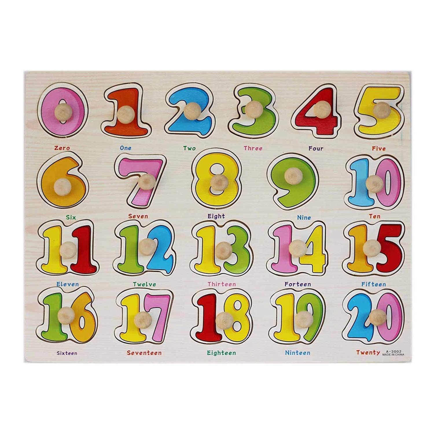 Puzzle Montessori din Lemn, Numere , 20 Piese, Dimensiune 30x22.5 cm
