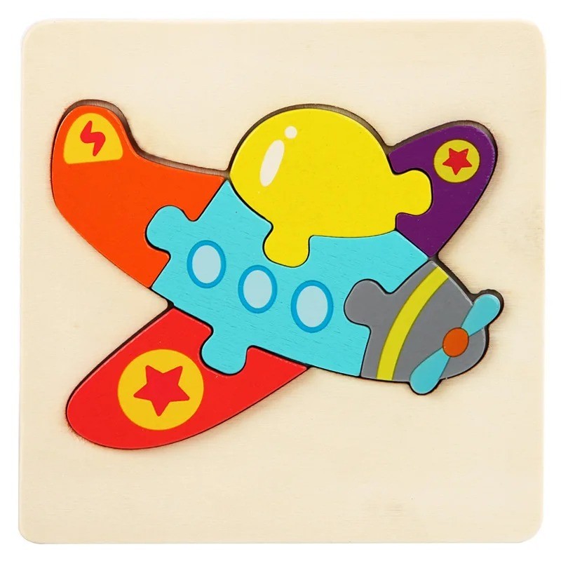 Puzzle din Lemn, Model Avion ,6 piese 11x11 cm, Multicolor