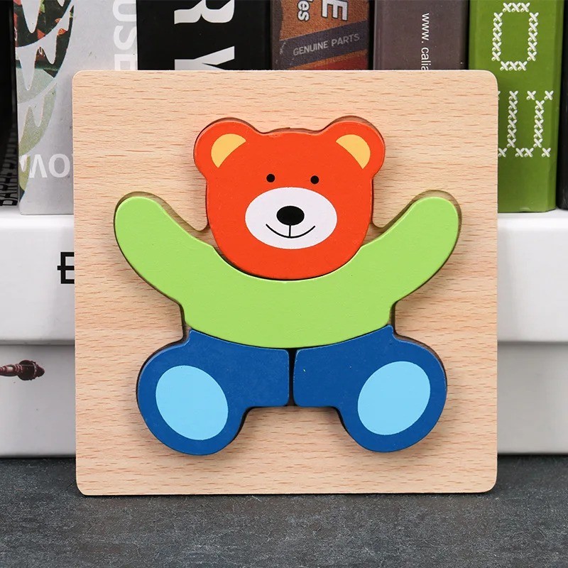 Puzzle din Lemn pentru Copii, Ursulet, 5 Piese, 15 cmx 15 cm, Multicolor