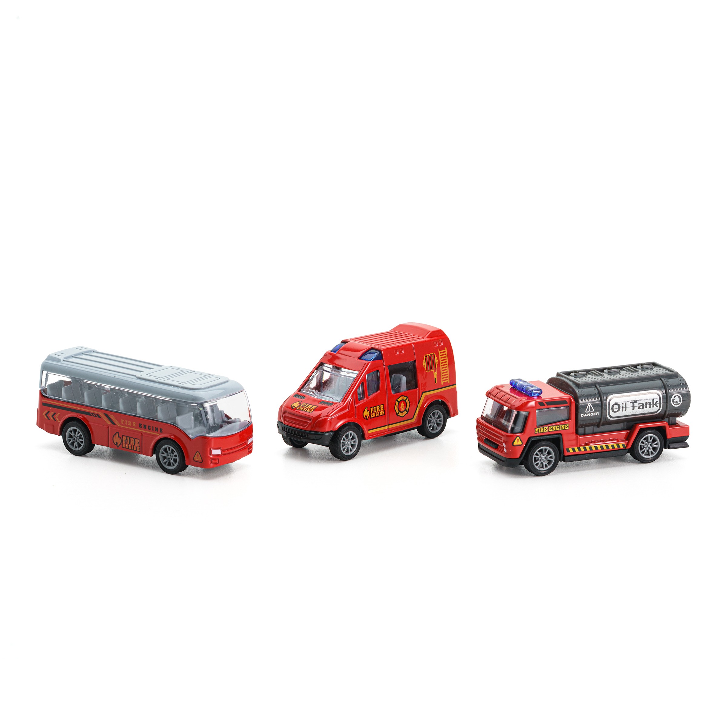 Set 3 Masinute Pompieri, Model 2, Rosu, Plastic si Metal, 8 cm, 3 ani+