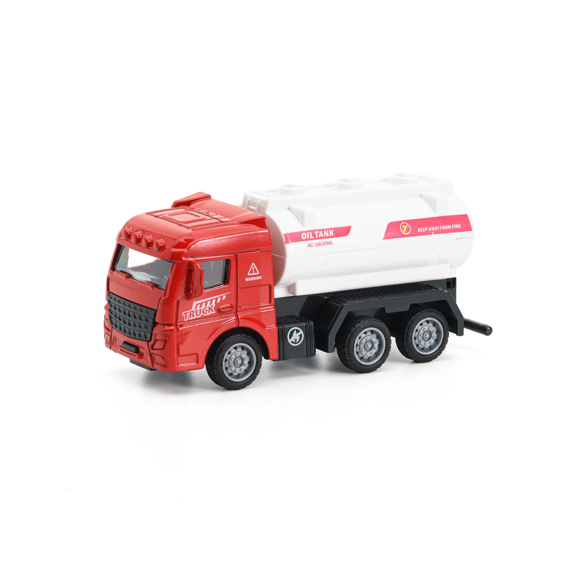 Jucarie Masinuta Cisterna, Plastic si Metal, 12 cm, Alb si Rosu, 3 ani+