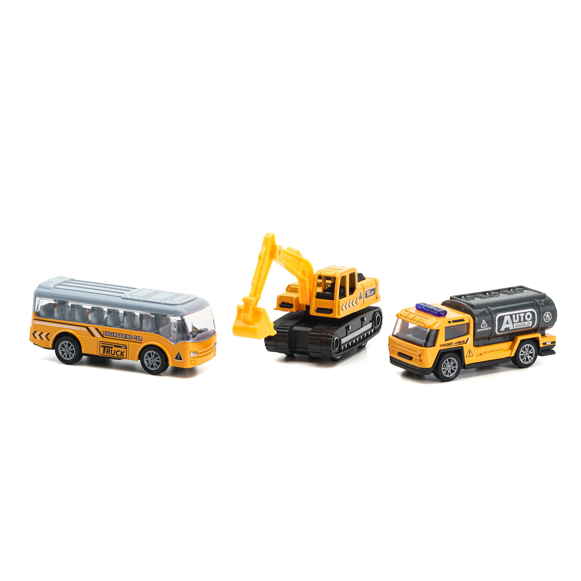 Set 3 Masinute Inginerie, Model 2, Galben, Plastic si Metal, 8 cm, 3 ani+