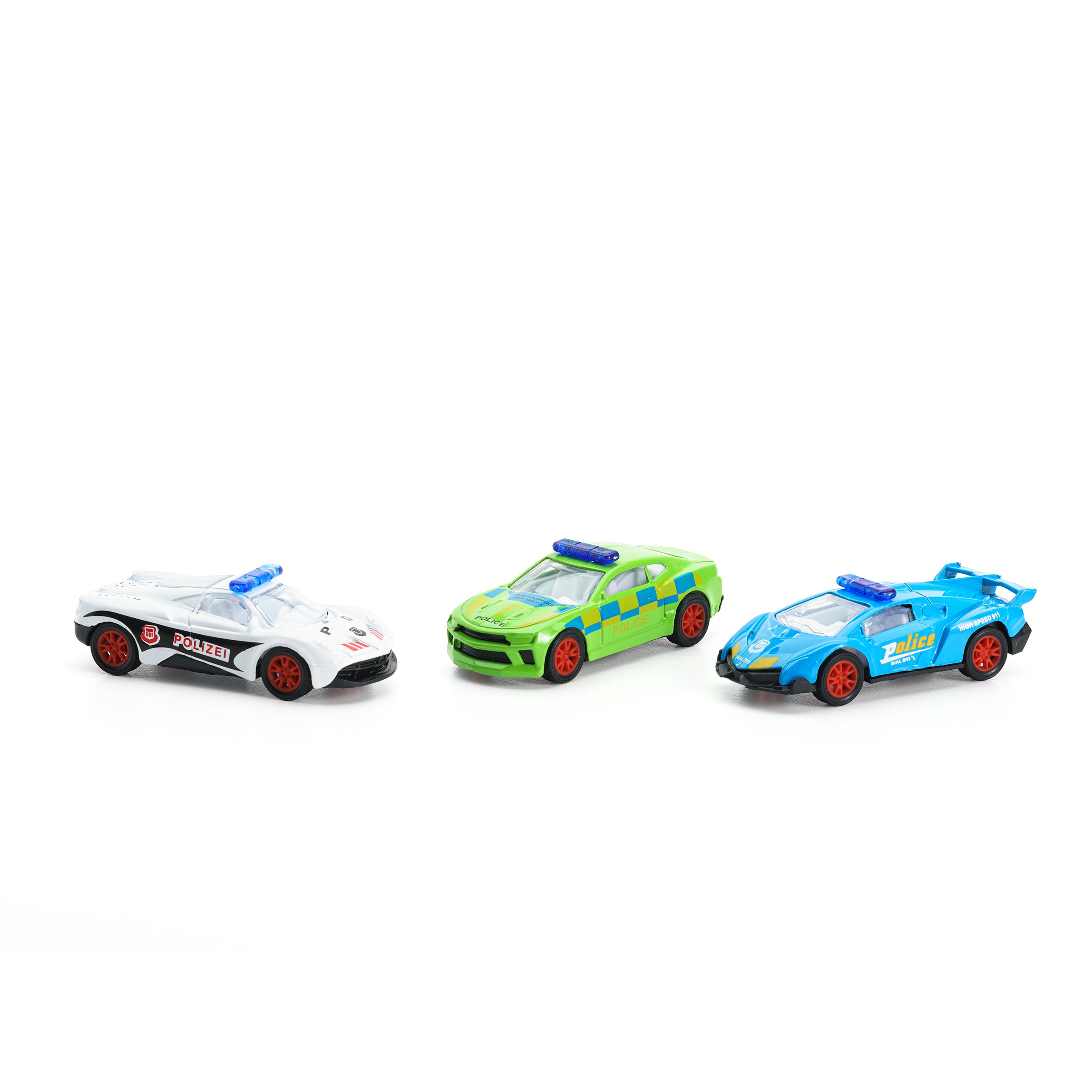 Set 3 Masinute Politie, Model 1, Multicolor, Plastic si Metal, 8 cm, 3 ani+
