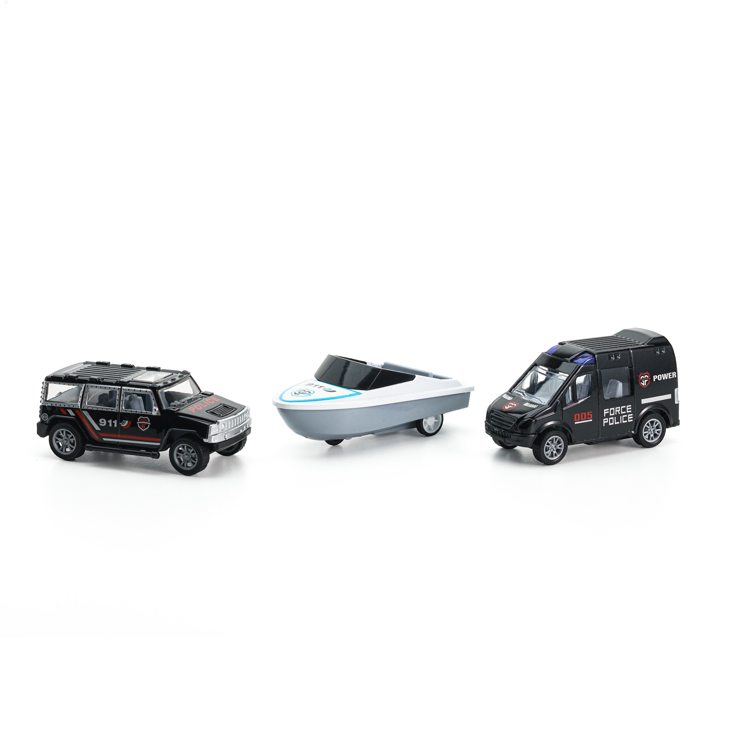 Set 3 Masinute Politie, Model 3, Multicolor, Plastic si Metal, 8 cm, 3 ani+