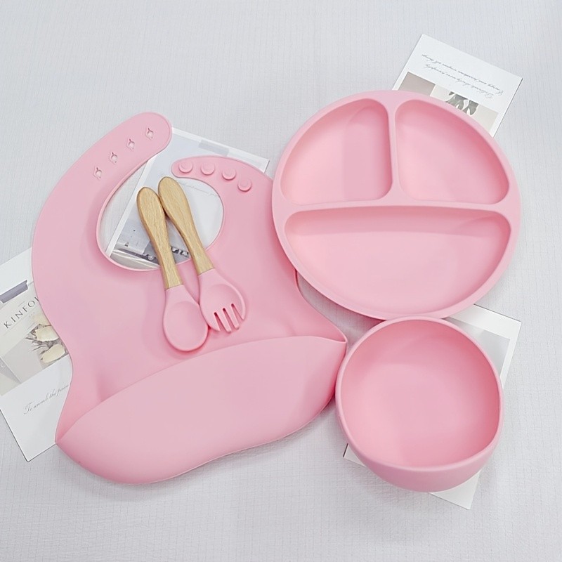 Set Diversificare Bebelusi, Silicon, Anti Alunecare, 5 Piese, Roz