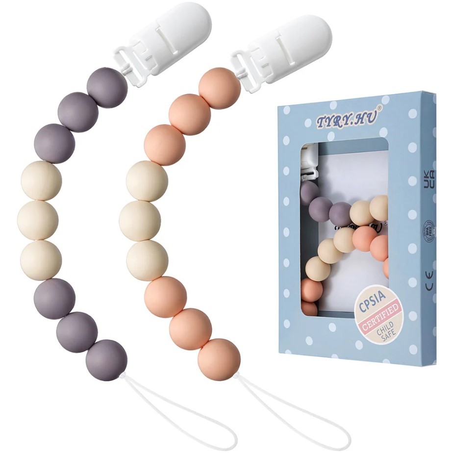 Set 2 Lanturi Pentru Suzeta, cu Bile din Silicon si Clips, 031