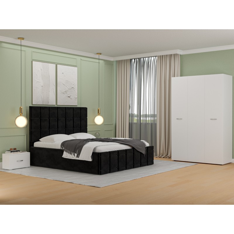 Dormitor Silent Night Negru, Sifonier, Pat, Doua Noptiere, 160x200 cm