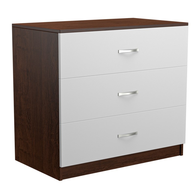 Comoda Serenity cu 3 Sertare, Wenghe/Alb, 90 cm L x 82 cm H x 52.5 cm l