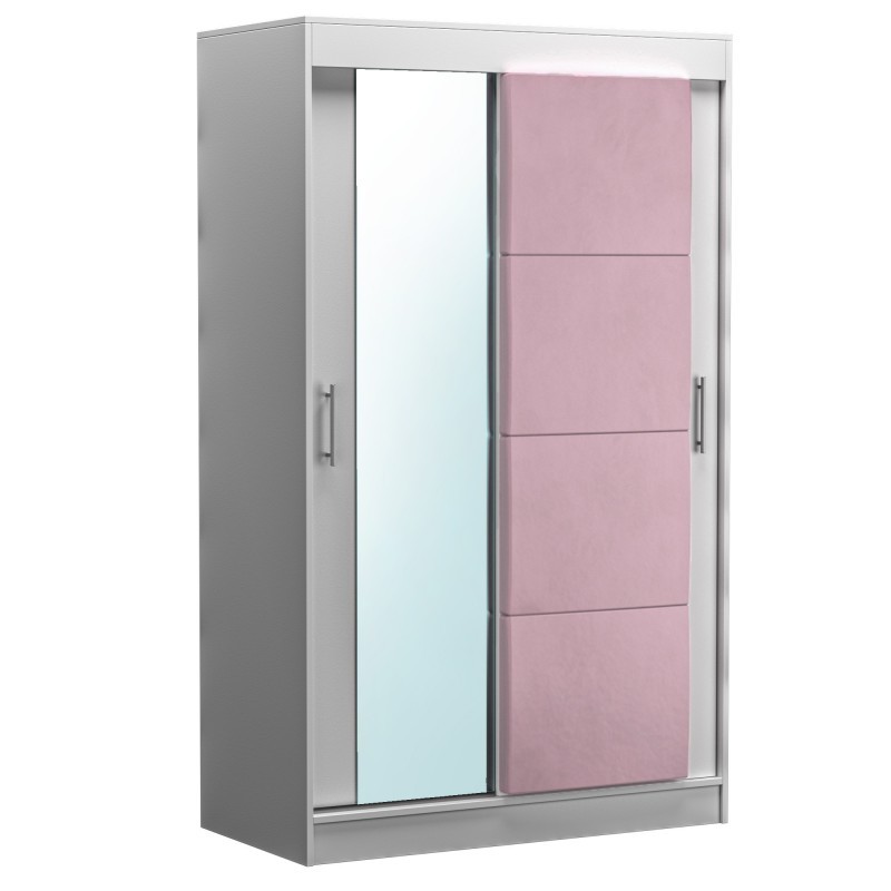 Dressing Echo Alb, Tapitat Roz 120 cm, 2 Usi Glisante cu Oglinda