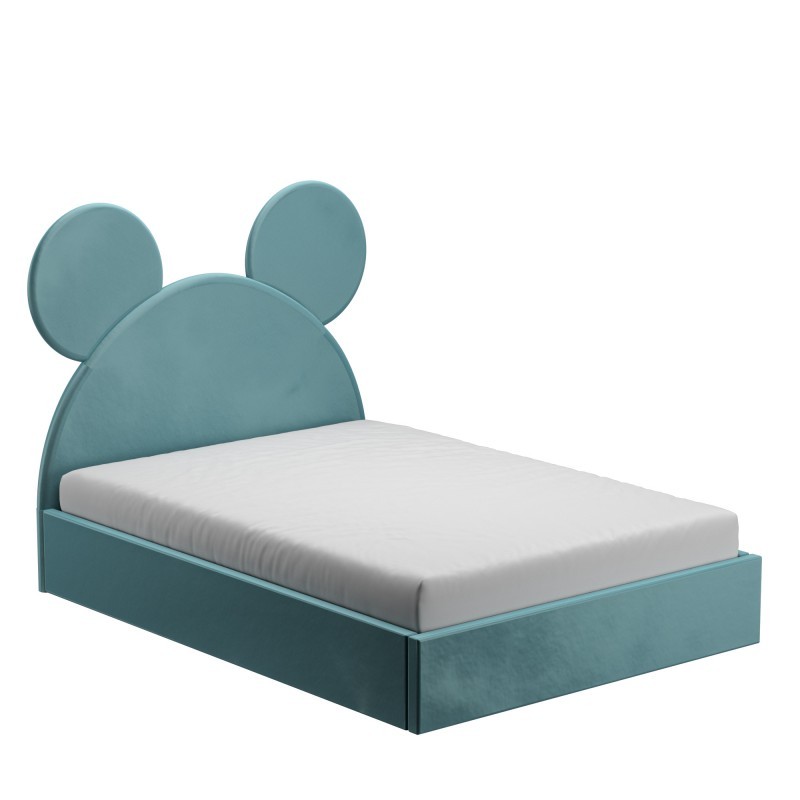 Pat Tapitat Happy Mouse Pentru Copii Turquoise, cu Functie Telescopica, 140x200 cm
